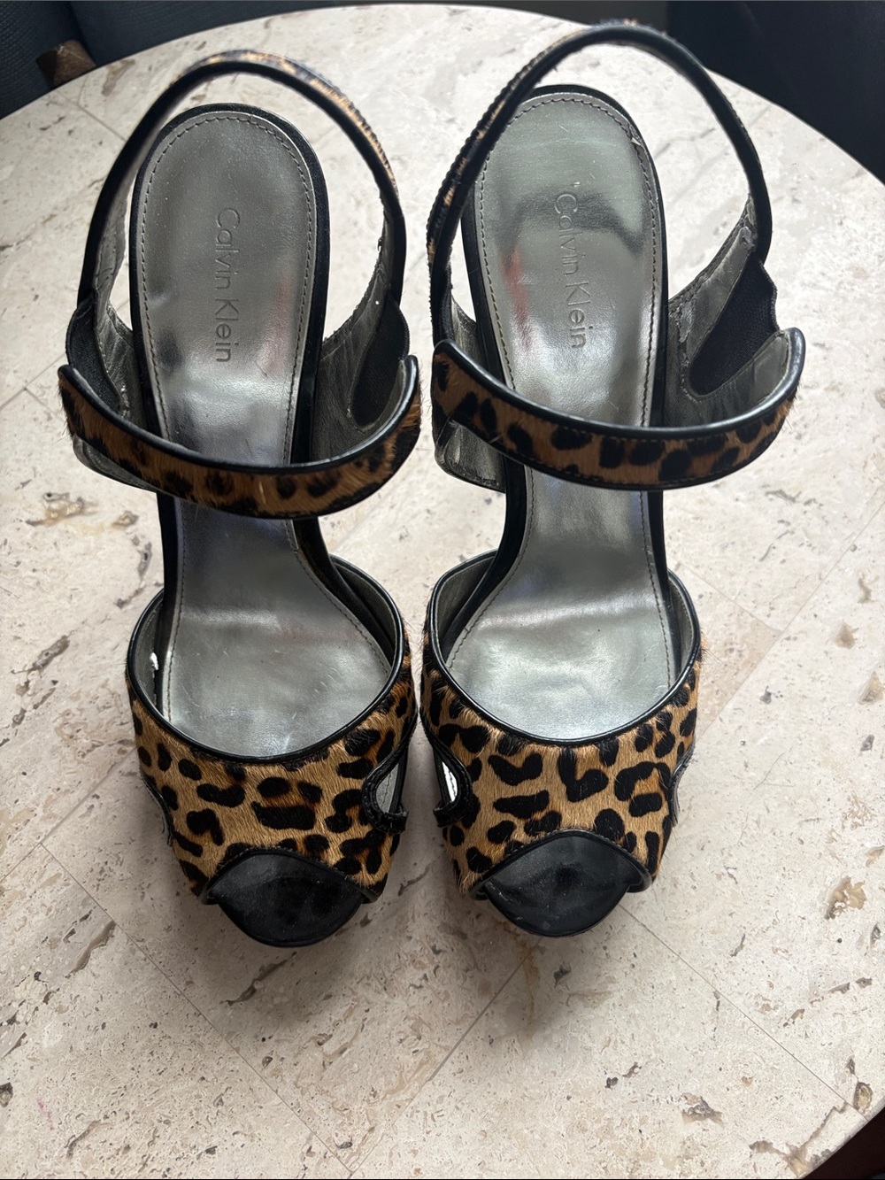 Calvin Klein Leopard Print Peep-Toe 7M